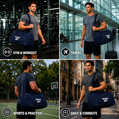 Reebok Lightweight Unisex Carry On Gym Duffle Bag for Men & Women, Sports - color: Hamilton Navy