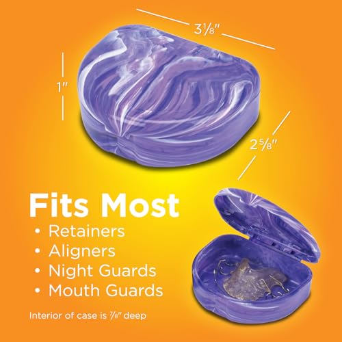 Practicon Marble Retainer Cases, Orthodontic Aligner Case, Mouth Guard Holder (3 Pack) (Purple) - color: Purple