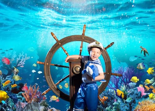 Under The Sea Backdrop 7x5ft Underwater World Blue Ocean Deep Sea Sunlight Seabed Aquarium Photography Background Tropical Fish Turtle Coral Diving Birthday Party Photo Studio Props