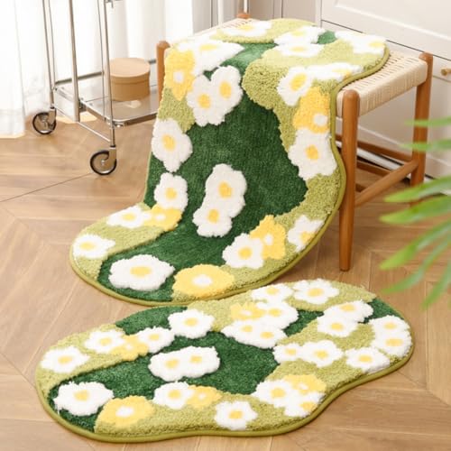 Moss Forest Bathroom Rug, Cute Cozy Green Plant Tufted Mat, Ultra Soft Microfiber, TPR Holder Backing, Absorbent Machine Washable, for Sink Bar, Shower and Bedroom, 19.7" x 31.5", Bellis - color: Bellis