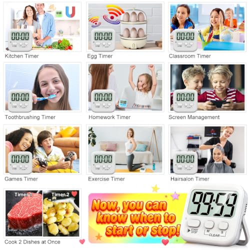 Antonki 2 Pack Digital Timer for Kids Classroom Kitchen Timers for Cooking - color: Pure White *2
