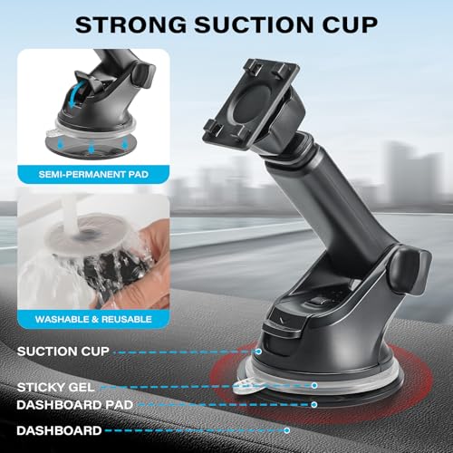 Replacement Suction Cup Car Mount for CarPlay Screen with Quick Extension Arm, Compatible with 7-11 Inch Portable Car Play Screens, Adjustable Dashboard Windshield in-Car Monitor Bracket Holder