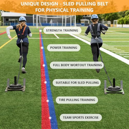 Sled Pulling Belt Set, Adjustable Waist Strap with Pulling Rope | 2Pcs Sled Tire Training Suit to Have Strength Agility Power Exercise Help to Enhance Full Body Building Indoor and Outdoor - size: 9.8ft