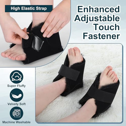 2 Pcs Sheepskin Heel Protectors for Pressure Sore Pad, Black - color: Black