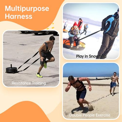 4 PCS Sled Harness for Exercise, Football Running Resistance Training Rope Kit, Tire Pulling Harness Fitness Workout Assistance Trainer with Padded Adjustable Shoulder Strap