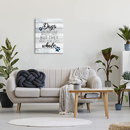 Stupell Industries Dogs Make Our Lives Whole Paw Icon Striped Backdrop, Design by Kim Allen - size: 30"L x 24"W, style: Gallery Wrapped Canvas