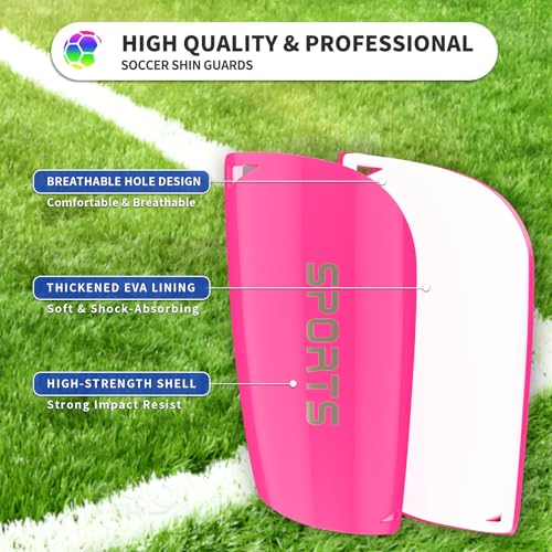 Toddler Kids Youth Soccer Shin Guards with Sleeves for Ages 3-15 - color: Pink, size: L ( 4'6" - 5'6" Tall )