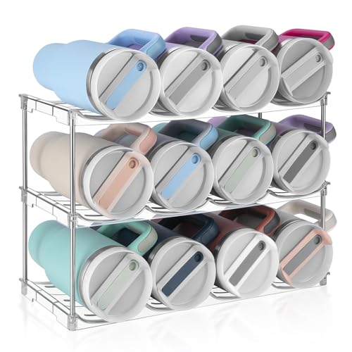 Stackable Water Bottle Organizer, Large Compartment Water Bottle Holder for Stanley 40 oz Tumbler, Kitchen Storage Organizer for Stanley Cup Accessories, Tumbler Organizer Wine Rack - Hold 12 Bottles - size: 3Pack