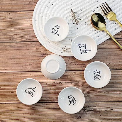 Super Cute Chef Cat Ceramic Sauce Dish/Seasoning Dish/Sushi Soy Dipping Bowl/Appetizer Plates/Serving Dish for Kitchen Home(Set of 6) - color: Chef-Cat