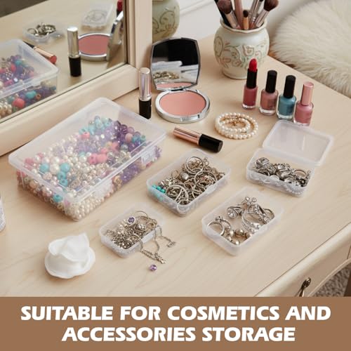 24 Packs Small Clear Plastic Beads Storage Containers Box with Hinged Lid for Storage of Small Items, Crafts, Jewelry, Hardware(Multiple Sizes) - size: Multiple Sizes