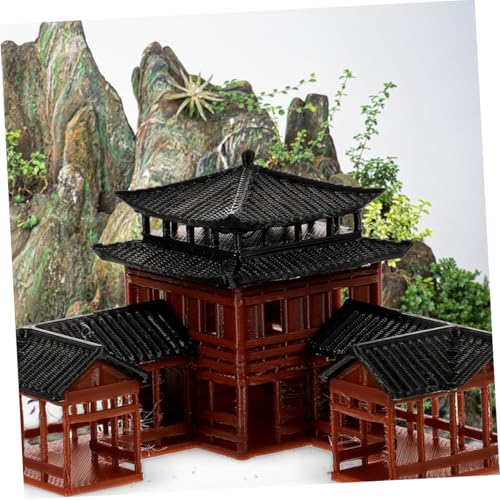 Miniature Pagoda Garden Statue 3.14X3.14X2.36In Japanese Zen Aquarium Decor Fish Tank Statue and Bonsai Figurines Ancient Inn Landscape Model for Meditation and Micro Landscape