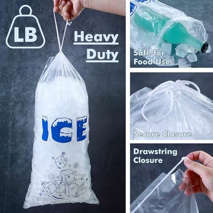 150 Pack Ice Bags with Drawstring Ice Bags for Ice Machine Thick Plastic Bags for Ice Reusable Ice Storage Bags Portable Heavy-Duty Ice Cub Bags for Freezer, 5+10LB - style: 5 lb + 10 lb