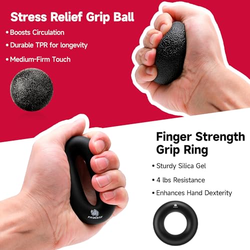 FitBeast Grip Strengthener Forearm Strengthener Hand Grips Strengthener Kit - 5 Pack Adjustable Resistance - color: Black