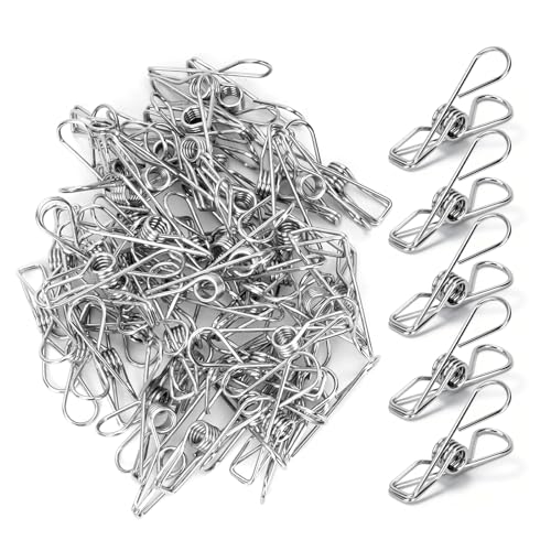 50 Pack 304 Stainless Steel Clips, Heavy Duty Multipurpose Wire Clips for Clothes Laundry, Food Bags, 2 Inch Durable Rustproof Small Metal Clips