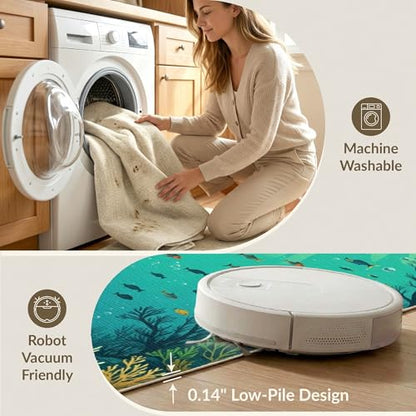 9'x12' Washable Modern Bubble Oversized Rug, Green Non-Shedding Pet Friendly Carpet for Master Suite, California King, Under Bed, Foldable Easy Care Mat | Ref:1910519