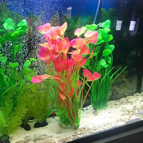 2 Pack Artificial Aquarium Plants, 15.8 Inch Tall, Seaweed, Purple, Plastic, Weighted Ceramic Base, for Aquarium, Indoor