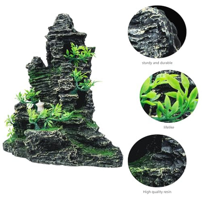 Large Aquarium Decor - Fish Tank Decorations with Mountain View Stone Ornament, Ideal for Betta, Snails, Turtle, Hiding, Climbing, Exploring, Landscaping, Aquascaping