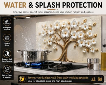 Evgosm Tempered Glass Backsplash for Kitchen, Flowers Stove Splashback, Glass Backsplash, Used for Kitchen Wall Protection and Decoration, Easy to Install and Clean. (30x16'')