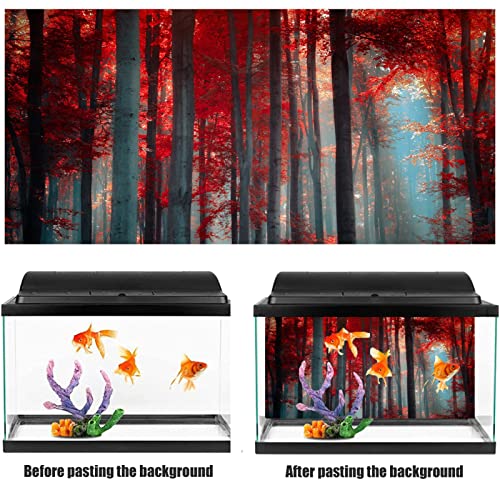 Aquarium Background Poster, Fish Tank Decorations Pictures 3D Effect PVC Adhesive Poster Red Maple Leaf Forest Decor Paper Cling Decals Sticker,122x46 cm