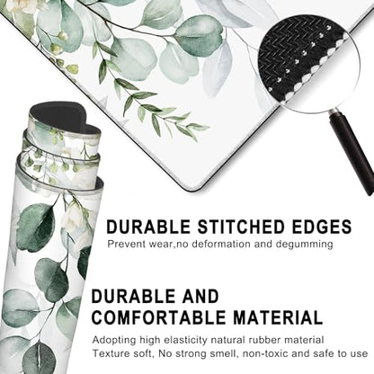 Desk Mat, Watercolor Eucalyptus Leaves and Peony Large Extended Gaming Mouse Pad,Waterproof Non-Slip Rubber Base and Stitched Edges Desk Pad for Work Game Office Home 35.4x15.7in - color: Colour3