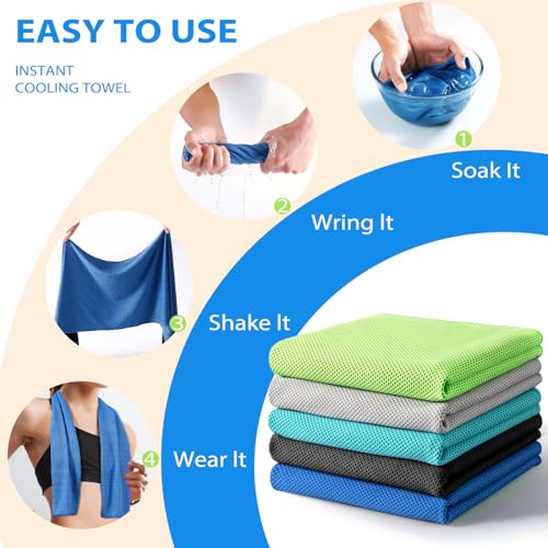 Cooling Towels - 5 Pack Gym Towels, Gym Towel for Working Out, Yoga Towel - color: Light Blue/Green/Dark Blue/Black/Grey