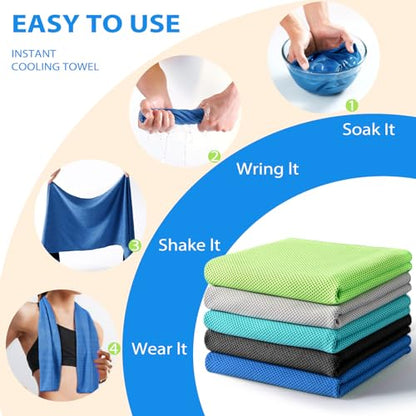 Cooling Towels - 5 Pack Gym Towels, Gym Towel for Working Out, Yoga Towel - color: Light Blue/Green/Dark Blue/Black/Grey