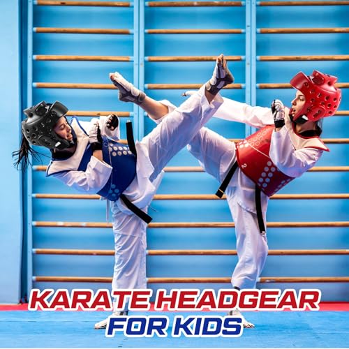 2 Pcs Taekwondo Karate Headgear MMA Martial Arts Helmet Soft Head Guard Protection Sparring Gear Helmet Boxing for Men Women Thai Kickboxing Grappling Muay Taekwondo - color: Red and Black, size: X-Large