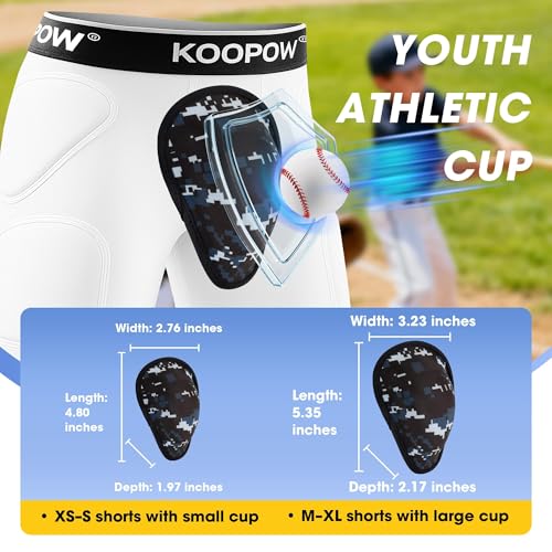 Youth Boys Padded Compression Sliding Shorts Pants With Soft Cup & Pocket - color: Black+white, size: Large