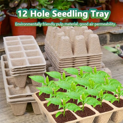 360 Cells Seed Starter Tray, 30 Pack Biodegradable Peat Pots with 200 Labels, Plant Starter Kit for Seedlings - size: 360 Cells, 30 Packs