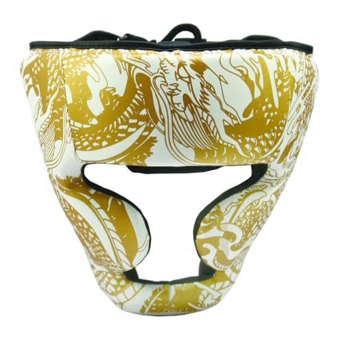 3D Printed White & Gold Heavy Duty Cheek Protection Training Boxing Headgear
