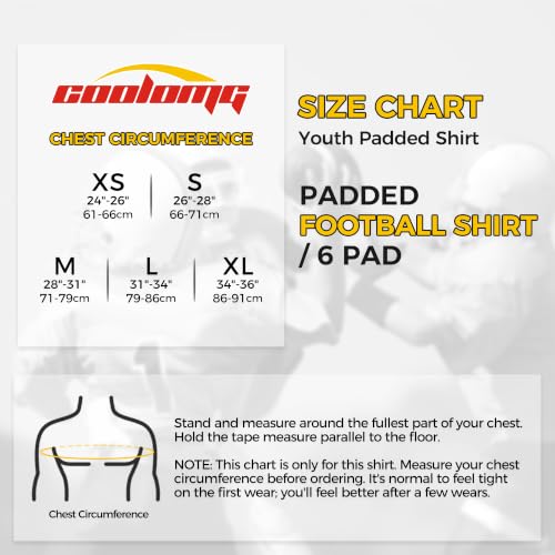 COOLOMG Youth Football Padded Shirt Chest Rib Protector - color: White-6pad, size: Small