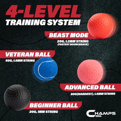 Champs MMA Boxing Reflex Ball Set with Punch Counter App – Hand-Eye Coordination & Speed Training Kit