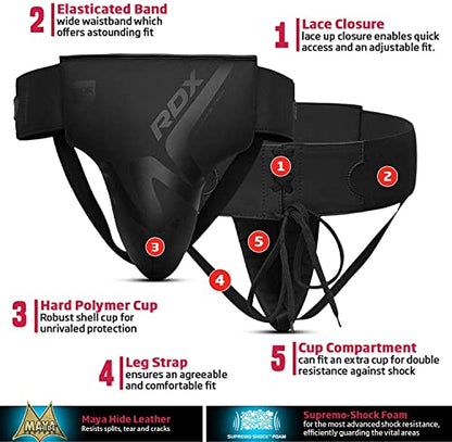 RDX Boxing Groin Protector- Premium Real Maya Hide Leather Boxing Cup for Men, Sparring Gear, Martial Arts Protective Equipment, Groin Protector Boxing, MMA Groin Cup Protector for Training & Fighting - size: Medium