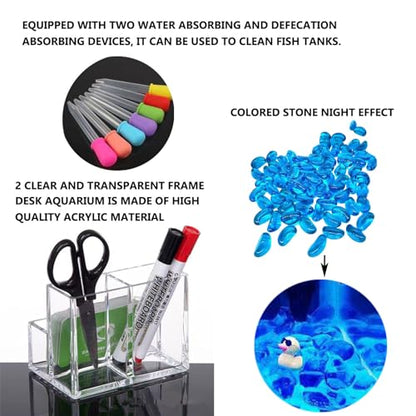 Mini Clear Acrylic Fish Tank Kit,Multifunctional Desk Aquarium Set with Tools,Pen Holder Makeup Brush Organizer,Micro Landscape Box for Home Office Decor,2 Pieces