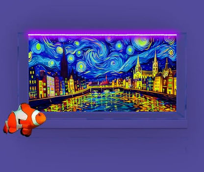 72X16IN Blacklight Vincent Van Gogh Black Light Aquarium Background, UV Fish Tank Background Art Oil Painting Terrarium Background with 10 EVA Double-Sided Tape - size: 72X16in/180X40cm