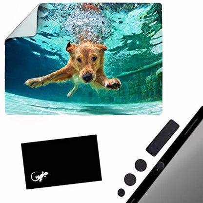 Mouse Pad Adhesive Bottom - Sticks to Any Surface - Portable - Webcam Covers and Screen Cleaner Included (Dog Dive) - color: DOG DIVE