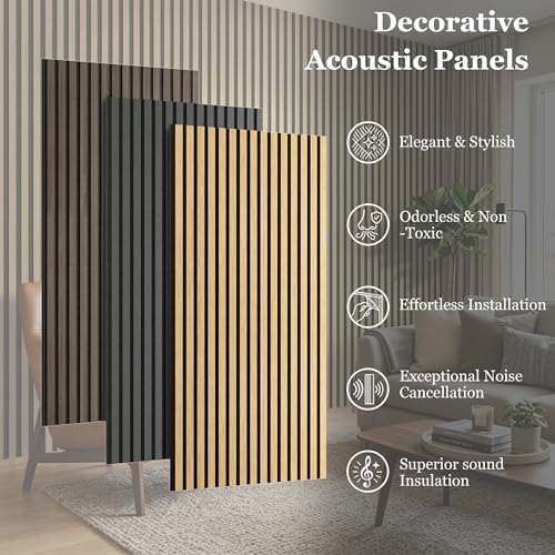 4-Pack Wood Veneer Acoustic Wall Panels,47.2"×23.6" Self-Adhesive Backing Sound Absorbing Panels,Decorative Sound Proof Panels for Walls Decor, Office, Recording Studio, Home (Burlywood Veneer)