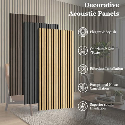 4-Pack Wood Veneer Acoustic Wall Panels,47.2"×23.6" Self-Adhesive Backing Sound Absorbing Panels,Decorative Sound Proof Panels for Walls Decor, Office, Recording Studio, Home (Burlywood Veneer)