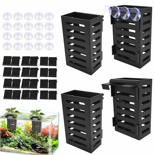 4Pack Aquarium Plant Holder Hanging Aquarium Planters with Hooks and Suction Cups Aquarium Planter Cups Fish Tank Plant Holders for Aquatic Plant Cultivation, Aquascape Decoration
