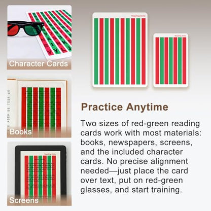 Red Green Vision Training Glasses with Red & Green Cards – Binocular Vision Training Set for Eye Coordination, Visual Balance & Focus Practice