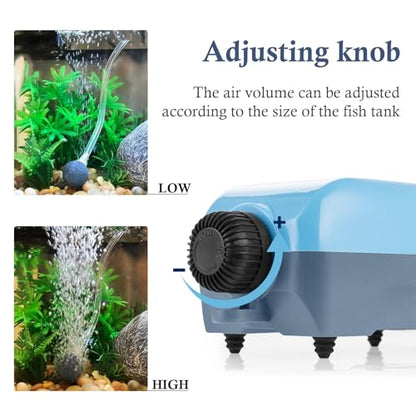3W 80GPH Adjustable Aquarium Air Pump, Upgrade Quiet Oxygen Pump, Powerful Air Aerator for Fish Tank up to 120 Gallon - size: 3W-Blue
