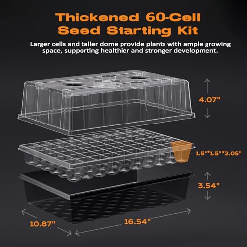 120-Cell Self-Watering Seed Starter Tray with Grow Light, Seed Starter Kit with 4.07” Humidity Dome, Indoor Seedling Starter Tray, Seed Starting Trays for Plant Germination, Seeds Growing