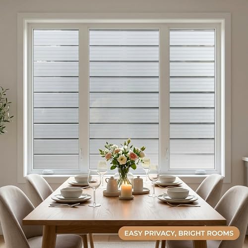 Privacy Window Film Frosted Window Cling Wide Strips Covering Non Adhesive Removable Window Sticker Glass Door Film UV Blocking for Home Office Living Room,17.5 x 78.7 Inches