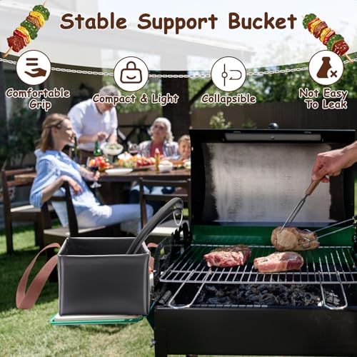 Grill Brush Water Bucket, Collapsible Dunk Tank Grill Brush Bristle Free for Barbecue Cleaner Tank for Steam Grill Brush Cleaning - color: Black