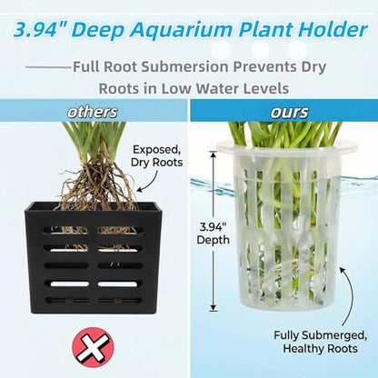 2 Pack Upgraded Aquarium Plant Holder, Large Fish Tank Plant Holder with Suction Cup and 3 Size Hooks for Different Tank Thickness