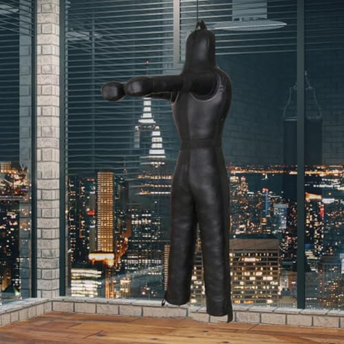 harayaa Boxing Dummy Martial Arts Training Wrestling Dummy Punching Dummy Canvas Cover Unfilled Suitable for Adults Grappling Practice Home Gym Fitness Dojo - color: 160cm Black
