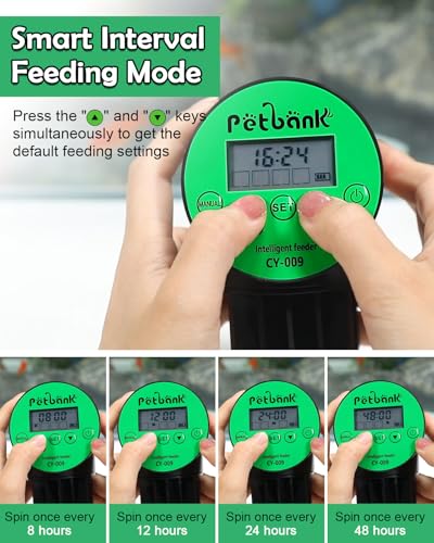 Automatic Fish Feeder for Aquariums - Rechargeable Auto Fish Food Dispenser Timer Feeder with USB Charger Cable，LCD Screen, Customized Schedule - color: Green