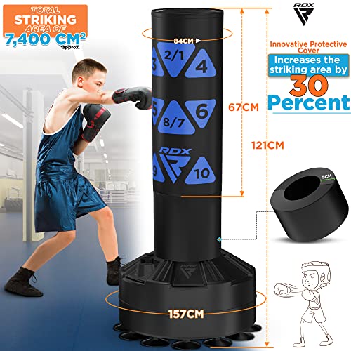 RDX Kids Freestanding Punching Bag & Cover, 4FT Heavy Duty Junior Ronin Target Pedestal Bag Set Suction Cup Stand Base Free Standing Kickboxing MMA Boxing Muay Thai Karate Home Gym Workout - color: BLUE