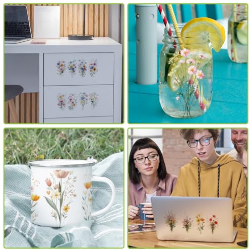 arricraft 10 Pcs Flower Theme Cup Printing UV Transfer Papers, 10 Styles Watercolor Wildflower PVC DIY Heat Transfer Stickers for 16 OZ Glass Cups Crafts 9.5x4.3inch - style: Flower Theme
