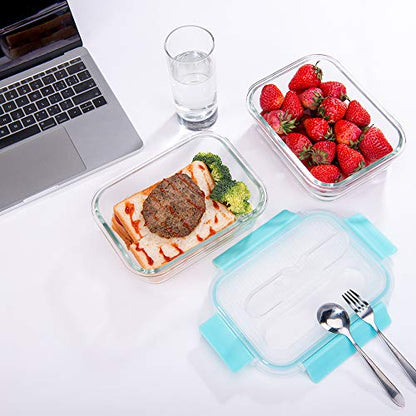 Large Glass Food Storage With Locking Lids - Bento Box Lunch and Meal Prep Containers [3-Pack, 36 OZ]